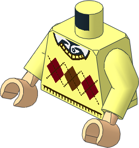 Minifig Torso with Arms and Light Nougat Hands with Argyle Sweater and White Shirt Collar Pattern