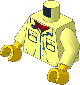 Minifig Torso with Arms and Yellow Hands with Two Pocket Shirt with Red Bandana and Light Nougat Neckline Pattern