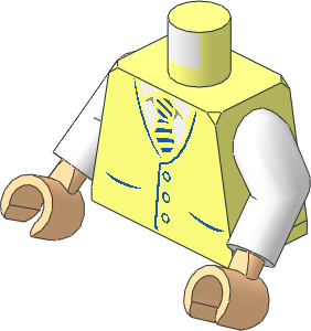 Minifig Torso with Arms and Light Nougat Hands with Vest with White Shirt and Blue Striped Tie and Buttons Pattern