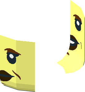 ~Minifig Head with Reddish Brown Eyebrows and Wrinkles and Dark Brown Lips Mouth Open / Closed 2-Sided Half Pattern