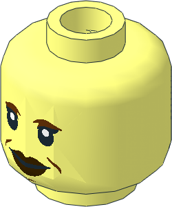 Minifig Head with Reddish Brown Eyebrows and Wrinkles and Dark Brown Lips Mouth Open / Closed 2-Sided Pattern