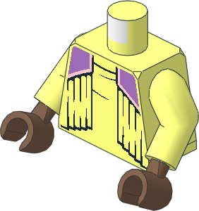 Minifig Torso with Arms and Hands with Vest with Black Folds, Medium Lavender Shoulders with Metallic Pink Trim Line Pattern