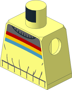 Minifig Torso with Vest with Dark Bluish Grey Panel and Creases, Red, Yellow and Dark Azure Stripes Pattern