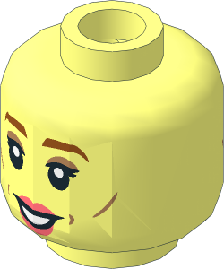 Minifig Head with Dark Orange Eyebrows, Coral Lips, Lopsided Grin / Open Mouth Smile 2-Sided Pattern