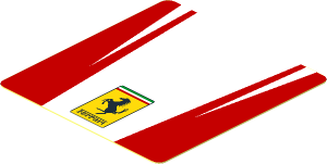 Sticker  1.9 x  1.8 with Ferrari Square Badge and Red Stripes on White Background