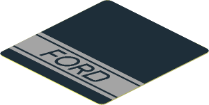 Sticker  1.9 x  1.8 with Black Ford Text in Grey Stripe on Black Background