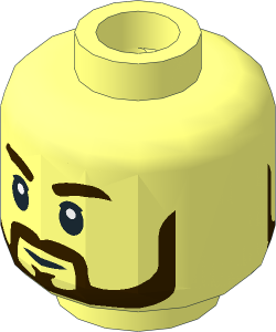Minifig Head with Dark Brown Eyebrows and Full Beard, Open Mouth Smile / Neutral 2-Sided Pattern