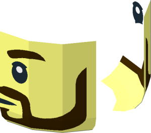 ~Minifig Head with Dark Brown Eyebrows and Full Beard, Open Mouth Smile / Neutral 2-Sided Pattern - Half