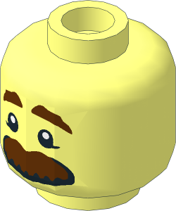 Minifig Head with Reddish Brown Bushy Eyebrows and Large Mustache Pattern