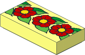 Tile  1 x  2 with 3 Red and Yellow Flowers on LightGreen/Green Leaves Pattern