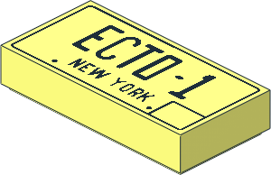 Tile  1 x  2 with Black "ECTO-1" Licence Plate Pattern