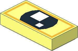 Tile  1 x  2 with  2 White Squares on Black Background and Gold Rectangle Pattern