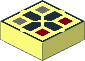 Tile  1 x  1 with Black Cross and Dark Red and Dark Bluish Grey Buttons Pattern