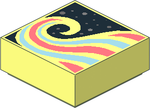 Tile  1 x  1 with Coral and Metallic Light Blue Swirl, Black Sky and Metallic Silver and Dark Bluish Grey Stars Pattern