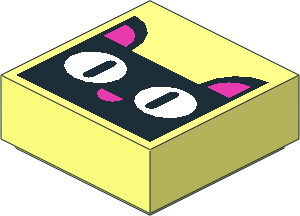 Tile  1 x  1 with Black Cat Face with White Eyes and Dark Pink Ears and Nose Pattern