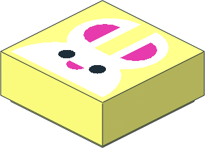 Tile  1 x  1 with White Bunny Rabbit Face with Black Eyes and Dark Pink Ears and Nose Pattern