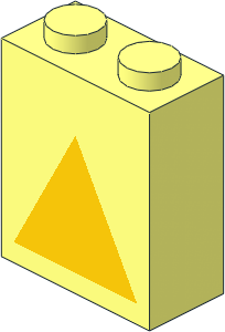 Brick  1 x  2 x  2 with Inside Axle Holder with Yellow Triangle Pattern