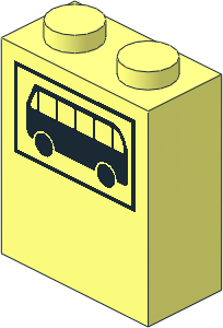 Brick  1 x  2 x  2 with Inside Axle Holder with Black Bus Pattern