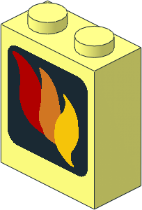 Brick  1 x  2 x  2 with Inside Axle Holder with Fire Logo Pattern