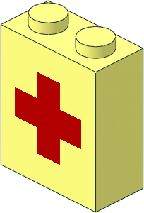 Brick  1 x  2 x  2 with Inside Axle Holder with Red Cross Pattern