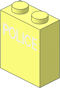 Brick  1 x  2 x  2 with Inside Axle Holder with White "POLICE" Pattern