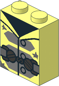 Brick  1 x  2 x  2 without Understud with Black Undershirt, Metallic Dark Grey Clasps and Dark Bluish Grey Decorations Pattern