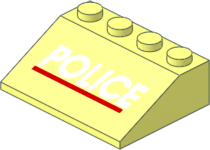 Slope Brick 33  3 x  4 with White "POLICE" and Red Line Pattern