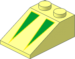 Slope Brick 33  3 x  2 with Green on Yellow Triangles Pattern