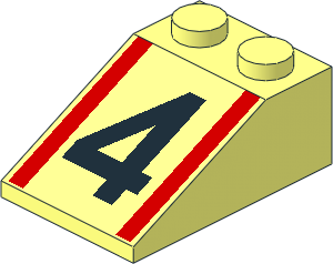 Slope Brick 33  3 x  2 with Black "4" and Red Stripes Pattern