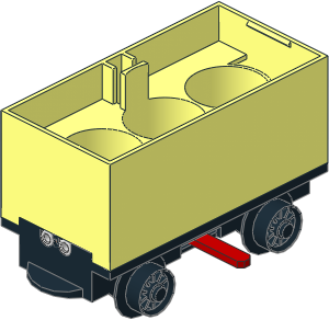Train Battery Box Car with Three Contact Holes, Red Switch Lever and Black Wheels (Complete)