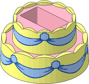 Minifig Food Cake Double Layer with Pink Base and Bright Light Blue Ribbon Pattern