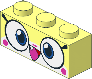 Brick  1 x  3 with Cat Face with Wide Eyes and Smiling Open Mouth with One Tooth Pattern