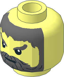 Minifig Head with Grey Hair, Beard, Moustache, Angry Pattern