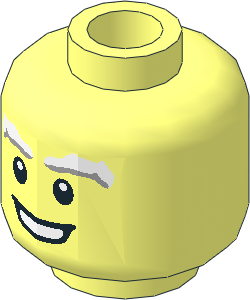 Minifig Head with White and Light Bluish Grey Bushy Eyebrows, Open Mouth Smile Pattern