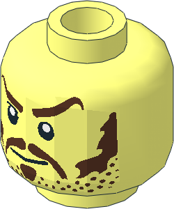 Minifig Head with Brown Moustache, Stubble, Eyebrows, Frowning Pattern