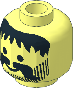 Minifig Head with Black Moustache, Beard and Messy Hair Pattern