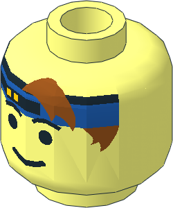 Minifig Head with Blue Headband and Dark Orange Hair Pattern