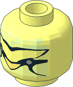 Minifig Head with Green Brain and Yellow Mouth Pattern