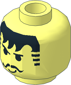 Minifig Head with Smirk & Black Moustache Pattern