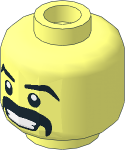 Minifig Head with Thick Black Moustache and Eyebrows, Grin with Teeth Pattern