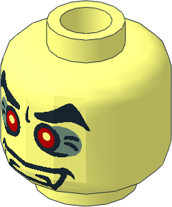 Minifig Head with Thick Black Eyebrows, Red Eyes with White Pupils, Light Bluish Grey Eye Shadow and Fangs Pattern