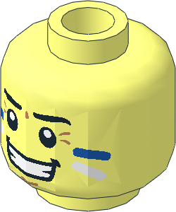 Minifig Head with White and Blue Stripes on Cheeks, Black Eyebrows and Big Grin Pattern
