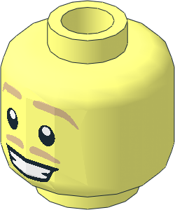 Minifig Head with Tan Thin Eyebrows and Moustache and Grin with Teeth Pattern
