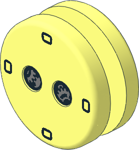 ~Minifig Head Round  1.8 x  1.8 Biscuit with Black and Metallic Silver Gears on Front and White Clockface on Back Pattern