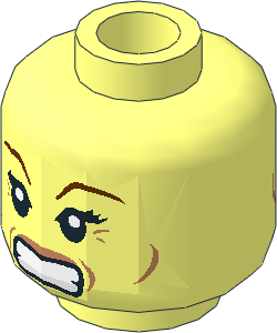 Minifig Head with HP Narcissa Malfoy with Dark Brown Eyebrows, Crow's Feet, Angry / Smile 2-Sided Pattern