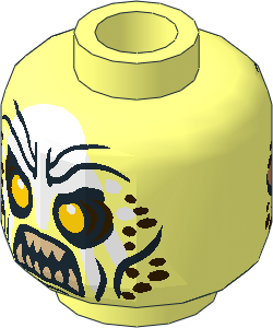 Minifig Head with LOTR Uruk-Hai Scowl and White Hand 2-Sided Pattern (Hollow Stud with Pierced Base)