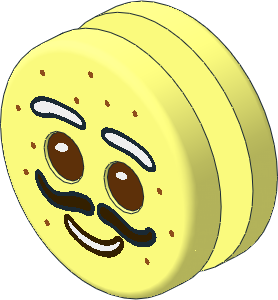 ~Minifig Head Round  1.8 x  1.8 Biscuit with Reddish Brown Eyes and White Brows and Mouth with Dark Brown Moustache and Freckles Pattern