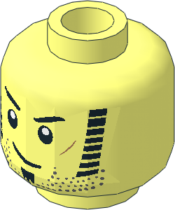 Minifig Head with Sideburns, Goatee, Beard Stubble, Scar Pattern