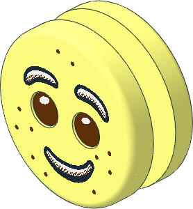 ~Minifig Head Round  1.8 x  1.8 Biscuit with Reddish Brown Eyes and White Brows and Mouth with Freckles Pattern