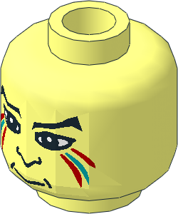 Minifig Head with Red and Dark-Turquoise Painted Lines, Eyebrows, Pupils, Nose Pattern